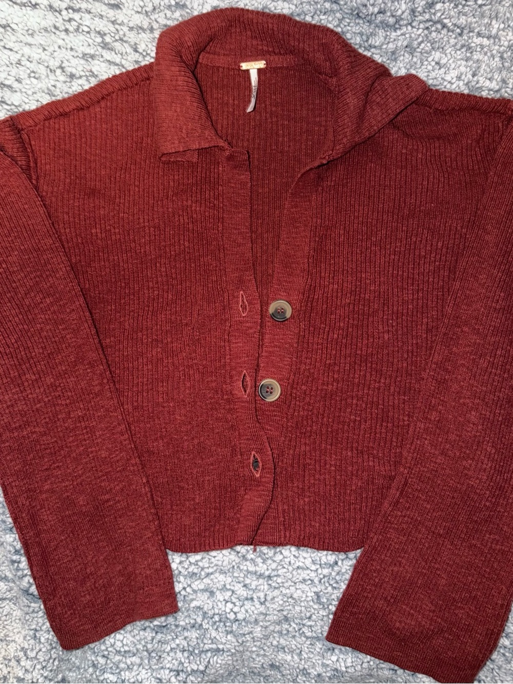 Free people Women's Ribbed Button-Front Sweater Cardigan - Rust Red